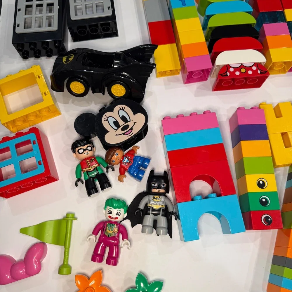 LEGO Duplo Bulk Lot Batman Robin Joker Minnie Mouse Batmobile Figures Blocks